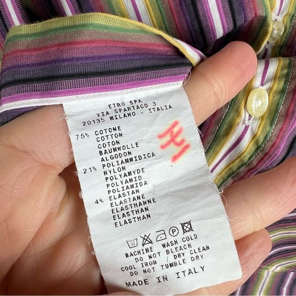 Etro Milano Shirt Mens 44 Colorful Button Down Striped dress shirt Cotton Italy - Picture 3 of 6